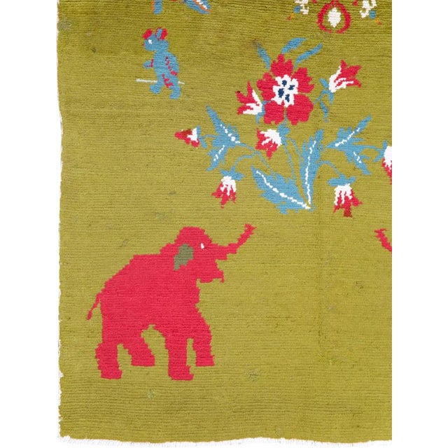 Galerie Shabab Collection Mid-20th Century Swedish Handmade Green Pictorial Rug With Elephants and Teddy Bears For Sale - Image 4 of 10