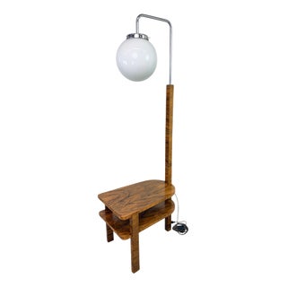 Art Deco Floor Lamp with Integrated Side Table by Jindřich Halabala for Up Závody, 1930s For Sale