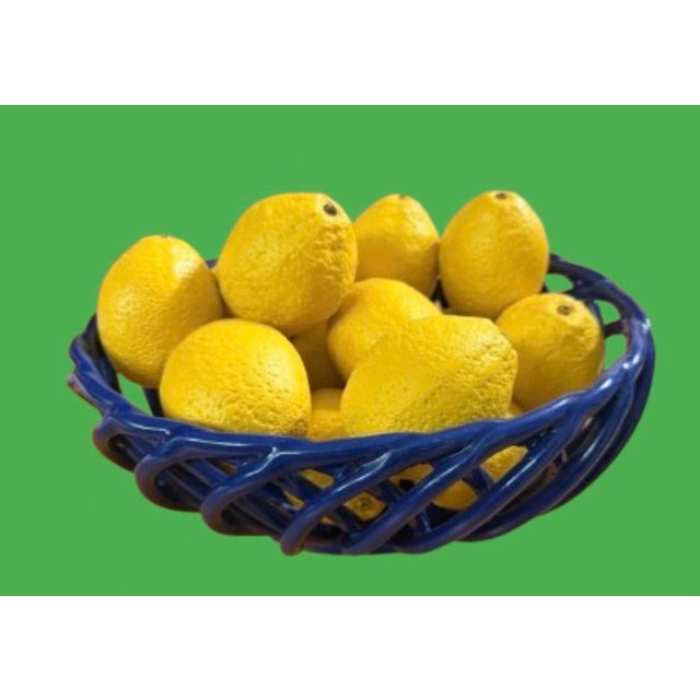 Ceramic Vintage Italian Blue Lattice Open Weave Ceramic Fruits Basket. For Sale - Image 7 of 12
