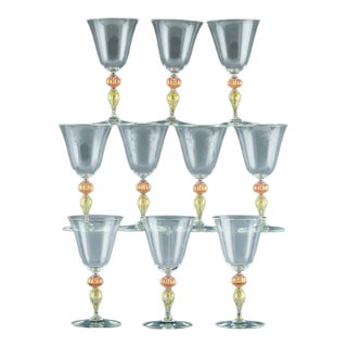 Murano Art Glass Red Wine Glasses-Set of Ten For Sale