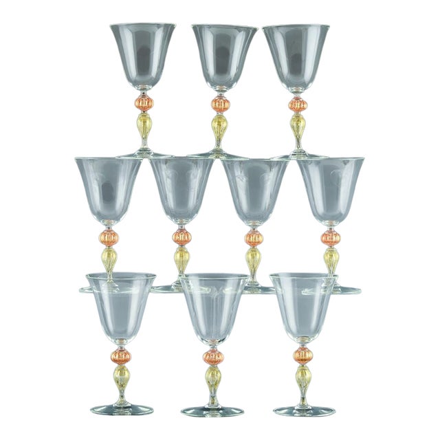 Murano Art Glass Red Wine Glasses-Set of Ten For Sale