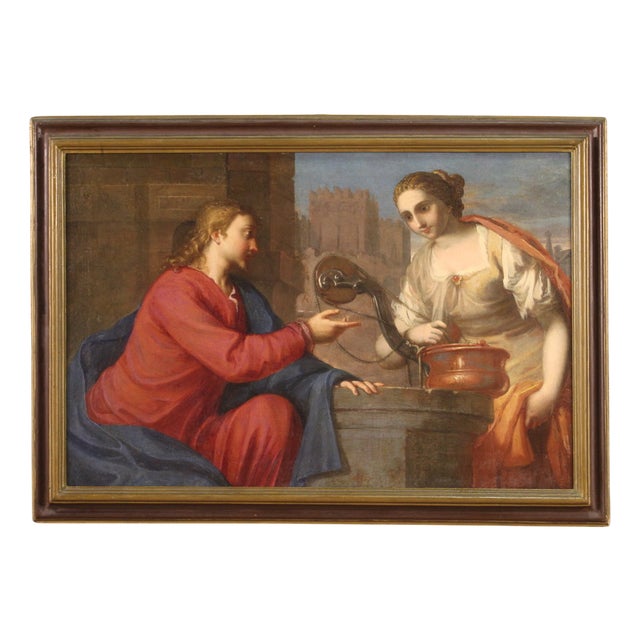 Italian School Artist, Jesus and the Samaritan Woman at the Well, 1600s, Oil on Canvas For Sale