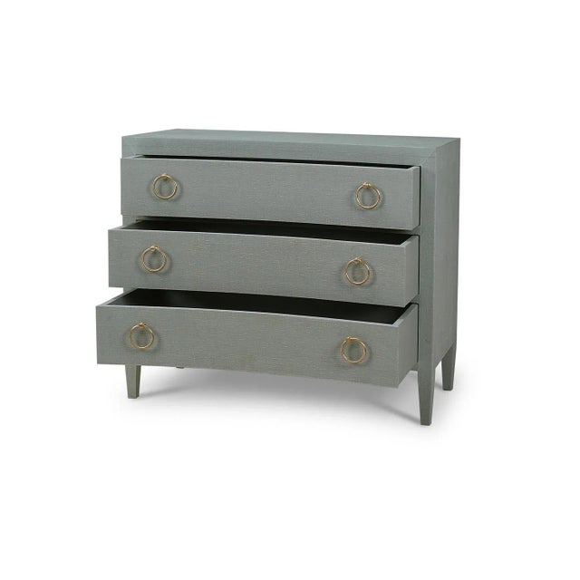 Mid-Century Modern Pale Blue Linen Wrapped Modern Chest of Drawers For Sale - Image 3 of 11