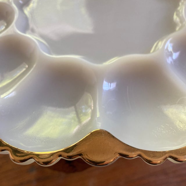 1950s Anchor Hocking Milk Glass With Gold Trim Egg Plate Chairish