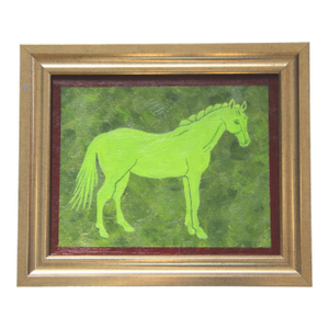 Horse Minimalism English Traditional Folk Art Green Original Oil Painting Cleo Plowden