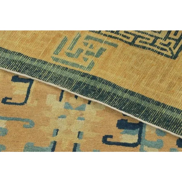 Textile Mid-19th-Century Antique Ningxia Rug, Gold With Geometric Patterns - Rug & Kilim For Sale - Image 7 of 7