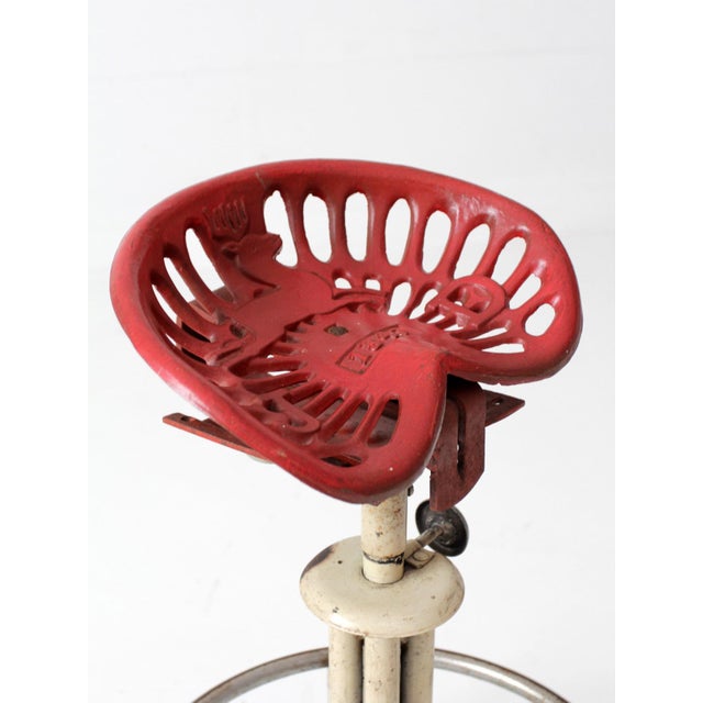 Vintage Industrial Rolling Stool With Cast Iron Tractor Seat For Sale - Image 14 of 18