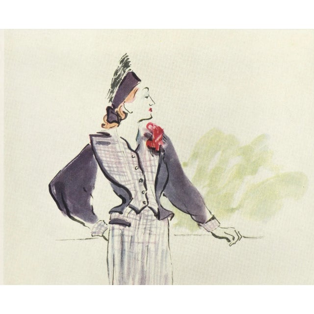 RARE-This is a matted 1938 French fashion print showcasing a design by the iconic Chanel. It is rare to find such an image...