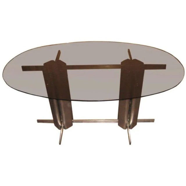 Metal Vintage Oval St Gobain Glass Dining Table For Sale - Image 7 of 8