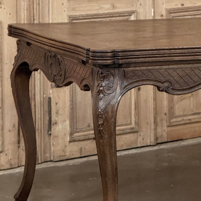 Antique Liegeois Regence Style Carved Oak Parquet Draw Leaf Dining Table For Sale - Image 10 of 18