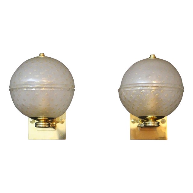 Golden Pulegoso Murano Glass Sconces in the style of Barovier, 1990s, Set of 2 For Sale