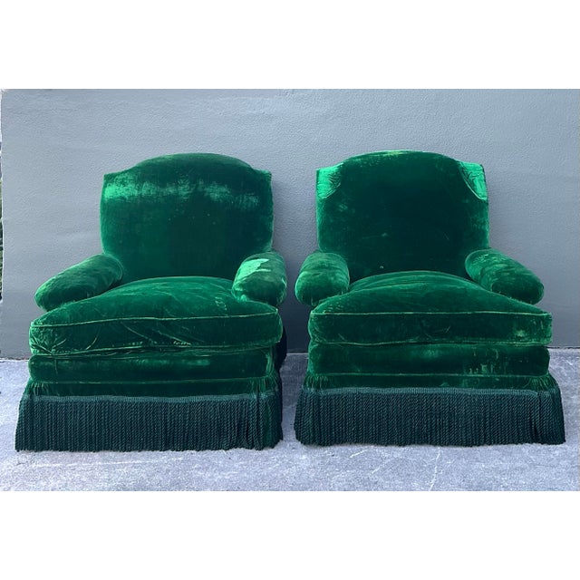 Vintage Emerald Velvet Lounge Chairs - A Pair For Sale - Image 9 of 12