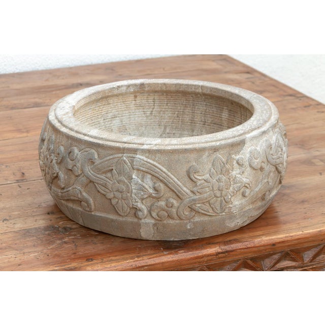 Country Style Carved Stone Basin For Sale - Image 4 of 7