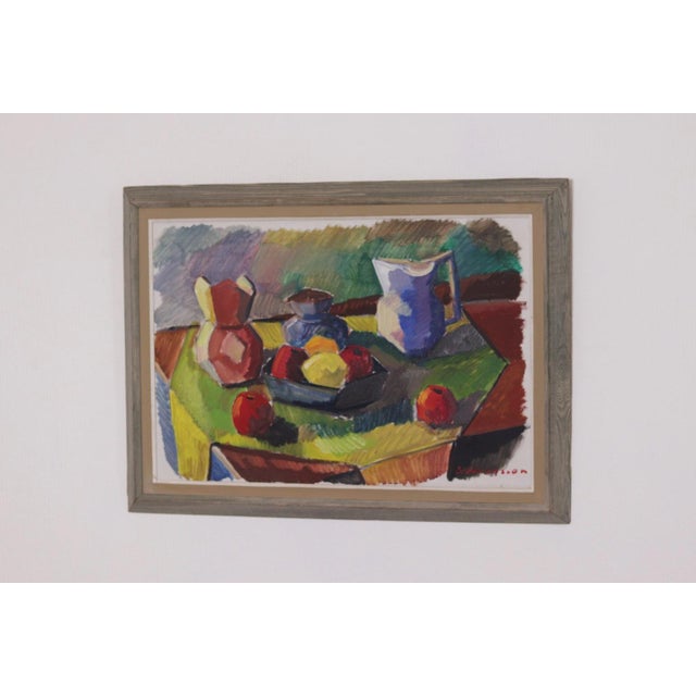 Bror Göransson, Cubic Jug and Fruit, 1950s, Oil on Canvas, Framed For Sale - Image 12 of 18