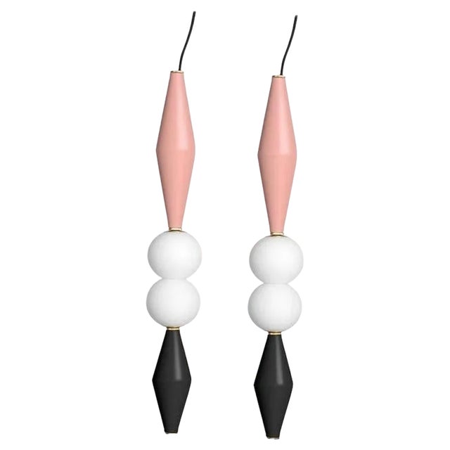Pink and Black Gamma E Lamps by Mason Editions, Set of 2 For Sale