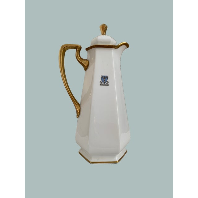 Antique Bernardaud Limoges “Ye Canterbury” Armorial Gilt Porcelain Coffee Pot For Sale - Image 9 of 9