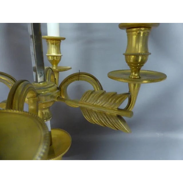 Very big lamp bouillotte out of gilded bronze with lampshade out of green sheet metal. Dimensions: 0.86 m high and...