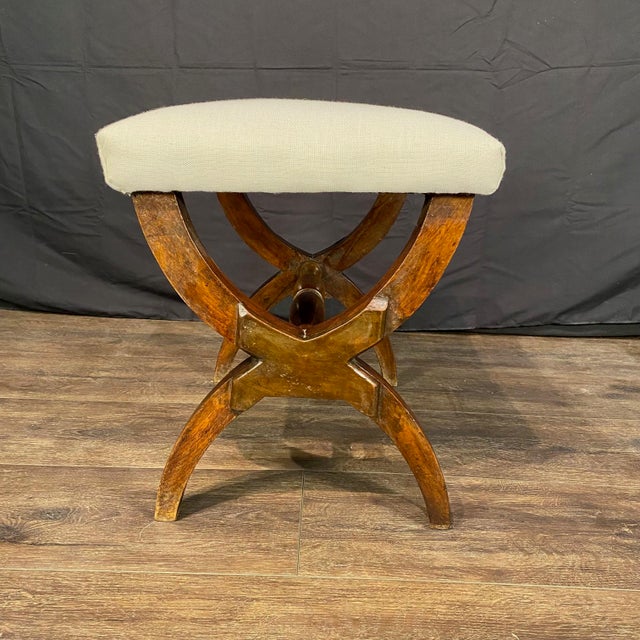 Biedermeier Antique French Biedermeier Scissors Stool, Bench or Small Ottoman For Sale - Image 3 of 8