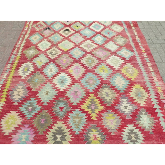Mid-Century Modern Mid 20th Century Vintage Turkish Kilim Wool Area Rug Boho Rug For Sale - Image 3 of 11