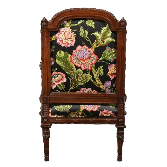 Wood 20th-C. French Louis XVI Style Carved Fruitwood Bergere Arm Chair For Sale - Image 7 of 8