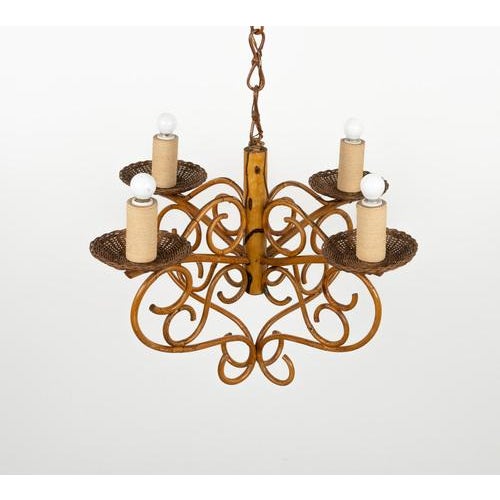 Mid-Century Pendant in Bamboo, Rattan and Wicker, Italy, 1960s For Sale - Image 4 of 17