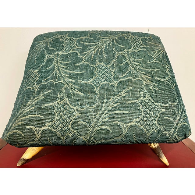 Victorian Antique Victorian Western Steer Horn Footstool/Ottoman in Forest Green For Sale - Image 3 of 18