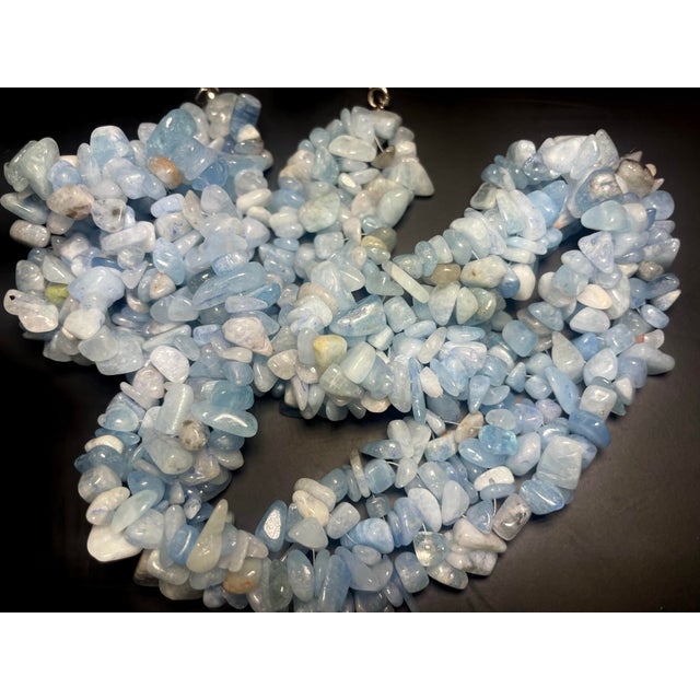 Natural Aquamarine Gemstone Necklace Braided With Sterling Silver Clasp. For Sale - Image 4 of 6