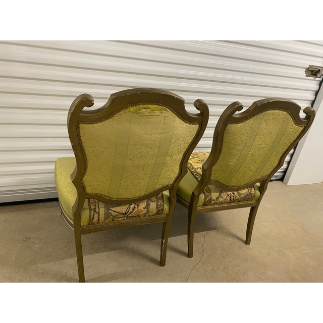 Mid 20th Century Pair of Slipper Chairs With Antique Embroidered Textiles For Sale In Raleigh - Image 6 of 12