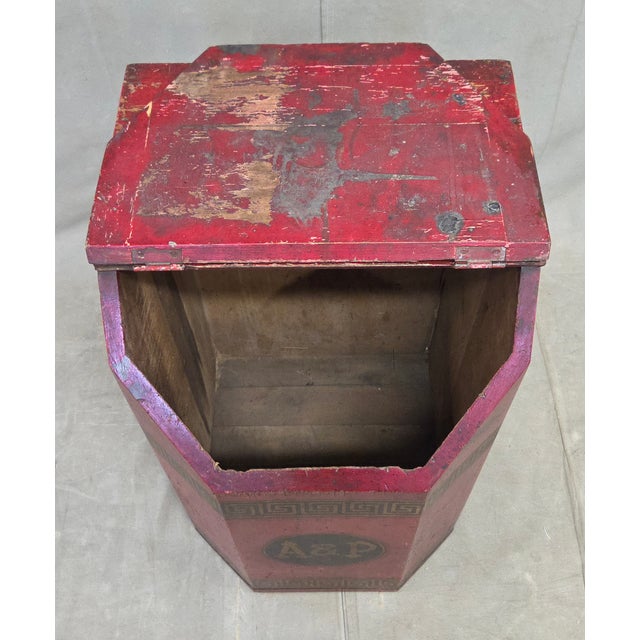 Farmhouse Antique A&p Tea Bin, Wood With Red Paint, Country Style, Circa 1920 For Sale - Image 3 of 15