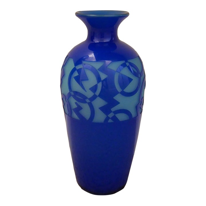 Vintage 1987 Steven Correia Art Glass Contemporary Cobalt Blue Cameo ...