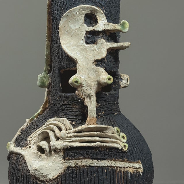 Vintage Brutalist Raku Fired Sculptural Vase For Sale In Philadelphia - Image 6 of 12
