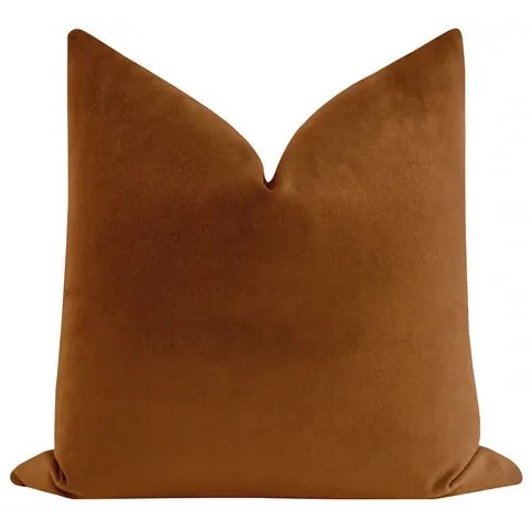 Pair of beautiful custom-made 100% cotton velvet pillows in Cognac. Meticulously handcrafted with serged interior seams,...