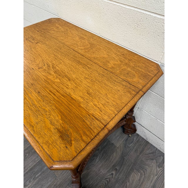 Antique Victorian Eastlake Solid Oak Hall Table Console Table Library Table For Sale - Image 10 of 17