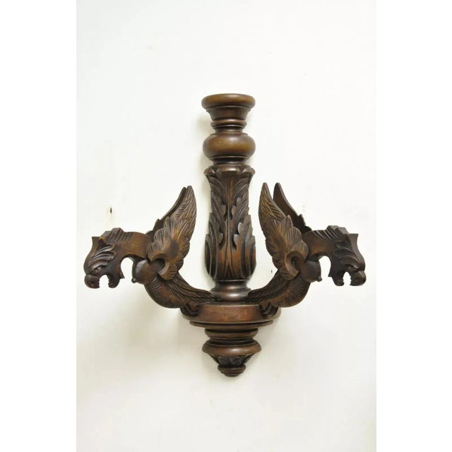 Renaissance Vintage Italian Renaissance Carved Walnut Winged Griffin Wall Sconces - a Pair For Sale - Image 3 of 12
