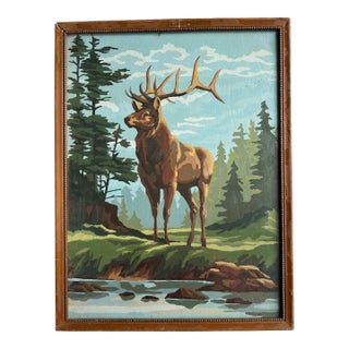 Vintage Elk Paint by Numbers Painting Framed For Sale