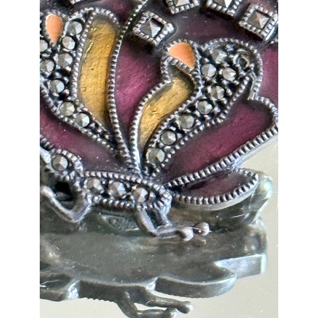 Silver Mid Century Sterling Silver JMS Enamel and Marcasite Butterfly Brooch For Sale - Image 8 of 13