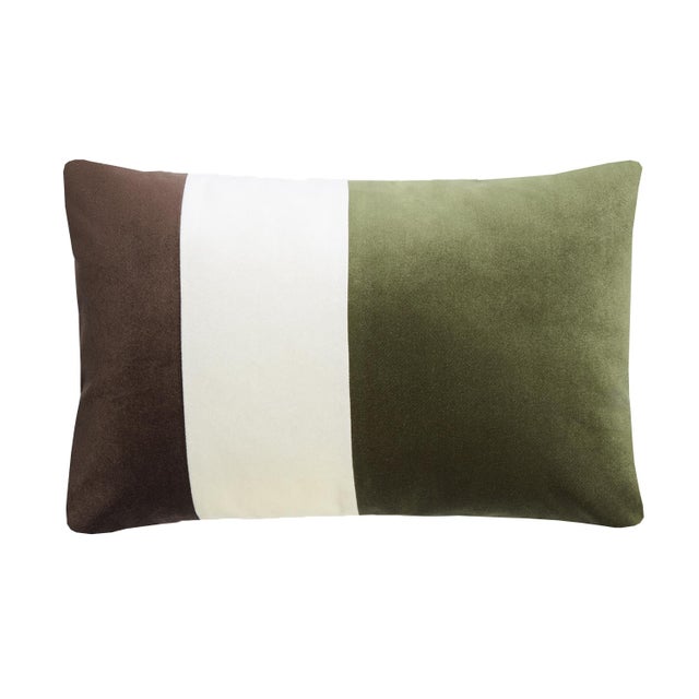 Contemporary Triple Cushion in Velvet Brown White Green from Lo Decor For Sale - Image 3 of 3