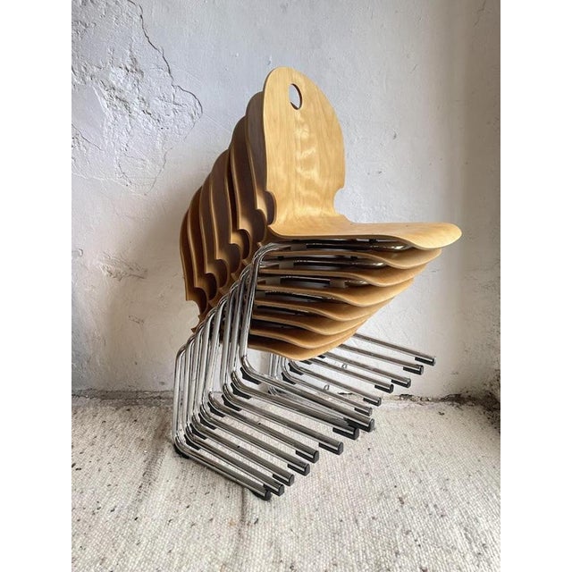 Mid-Century Modern Stacking Chair in Bentwood and Chrome, France, 1980s For Sale - Image 6 of 13