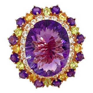 Bochic "Orient" Natural Amethyst & Peridot Ring Set In 18K Gold & Silver For Sale