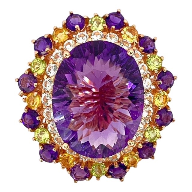 Bochic "Orient" Natural Amethyst & Peridot Ring Set In 18K Gold & Silver For Sale