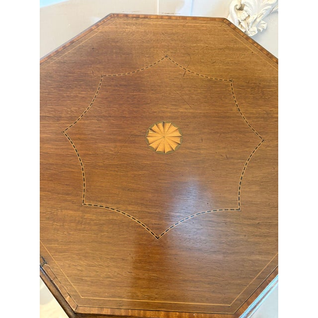 Antique Edwardian Inlaid Mahogany Octagonal Side Table with Silk Basket, 1900 For Sale - Image 9 of 12