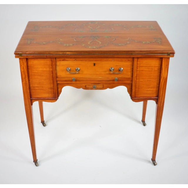 Circa 1910 Edwardian Satinwood Hand-Painted Game Table For Sale - Image 13 of 13