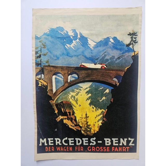 Art Deco Advertising Poster Mercedes Benz Automobile, 1930s, in Very Good conditions. Designed 1920 to 1949