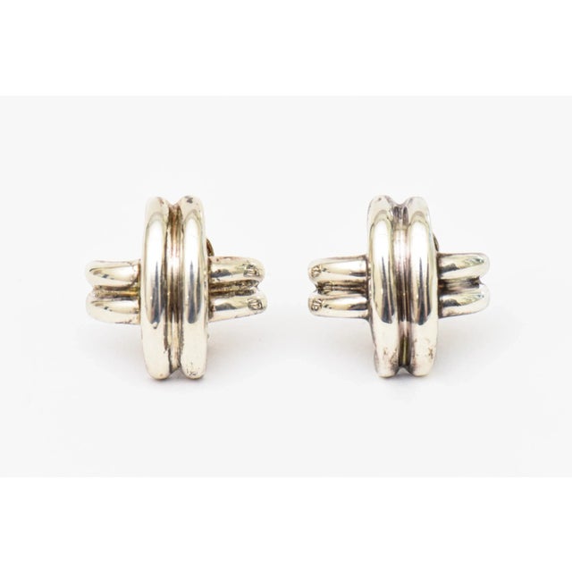 Metal Tiffany Sterling Silver Criss Cross Lever Back Earrings 1990's Pair Of For Sale - Image 7 of 12