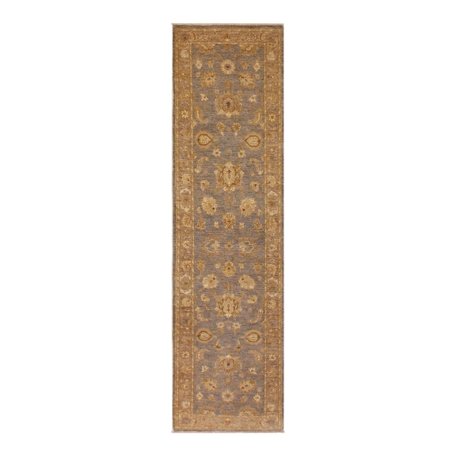 Boho Chic Ziegler Gray/Brown Wool Runner Rug- 2'8'' X 10'10'' For Sale