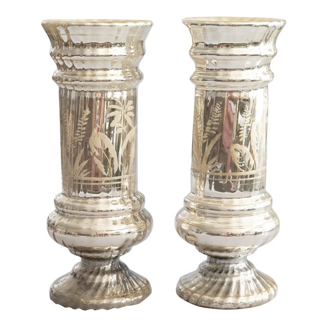 Large 19th Century French Silvered Mercury Glass Vases - A Pair For Sale