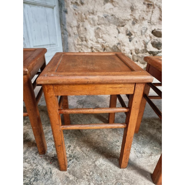 Vintage Workshop Stools in Beech Wood, 1930s, Set of 6 For Sale - Image 4 of 14