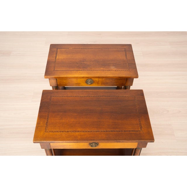Empire Style Side Tables with Brass Details and Inlaid Tops, 1970s, Set of 2 For Sale - Image 14 of 15