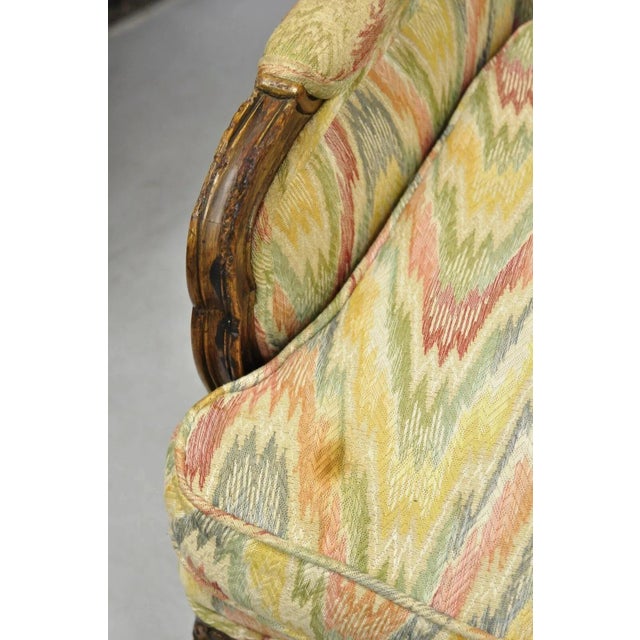 Brown Vintage French Country Provincial High Back Walnut Arm Chairs (A) - A Pair For Sale - Image 8 of 12
