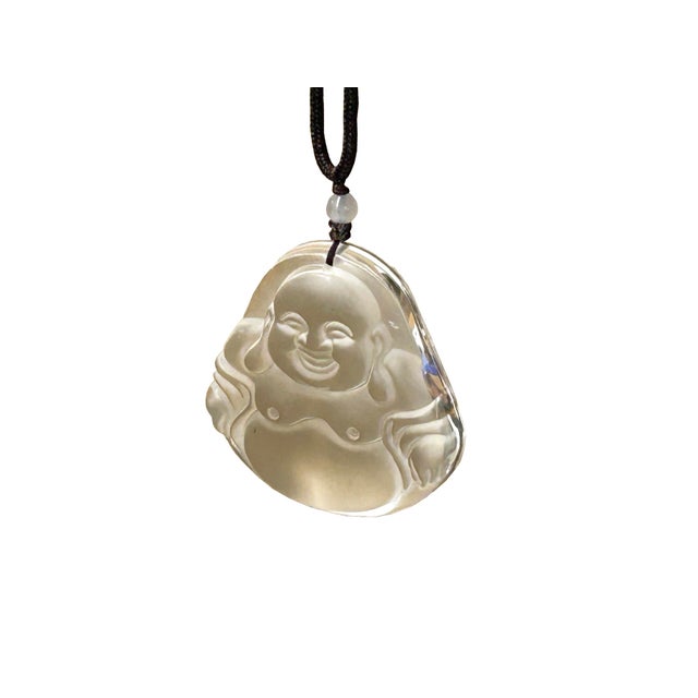 Transparent Clear Crystal Glass Artistic Happy Laughing Buddha Pendant For Sale - Image 8 of 8